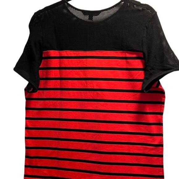 Lauren Ralph Lauren Red & Black Striped Mesh Back Zip Short Sleeve Top 1X - Picture 3 of 5